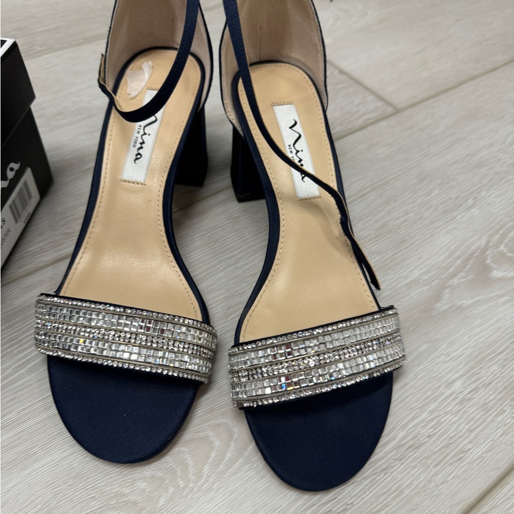 Nina Blue and Silver Rhinestone Heels